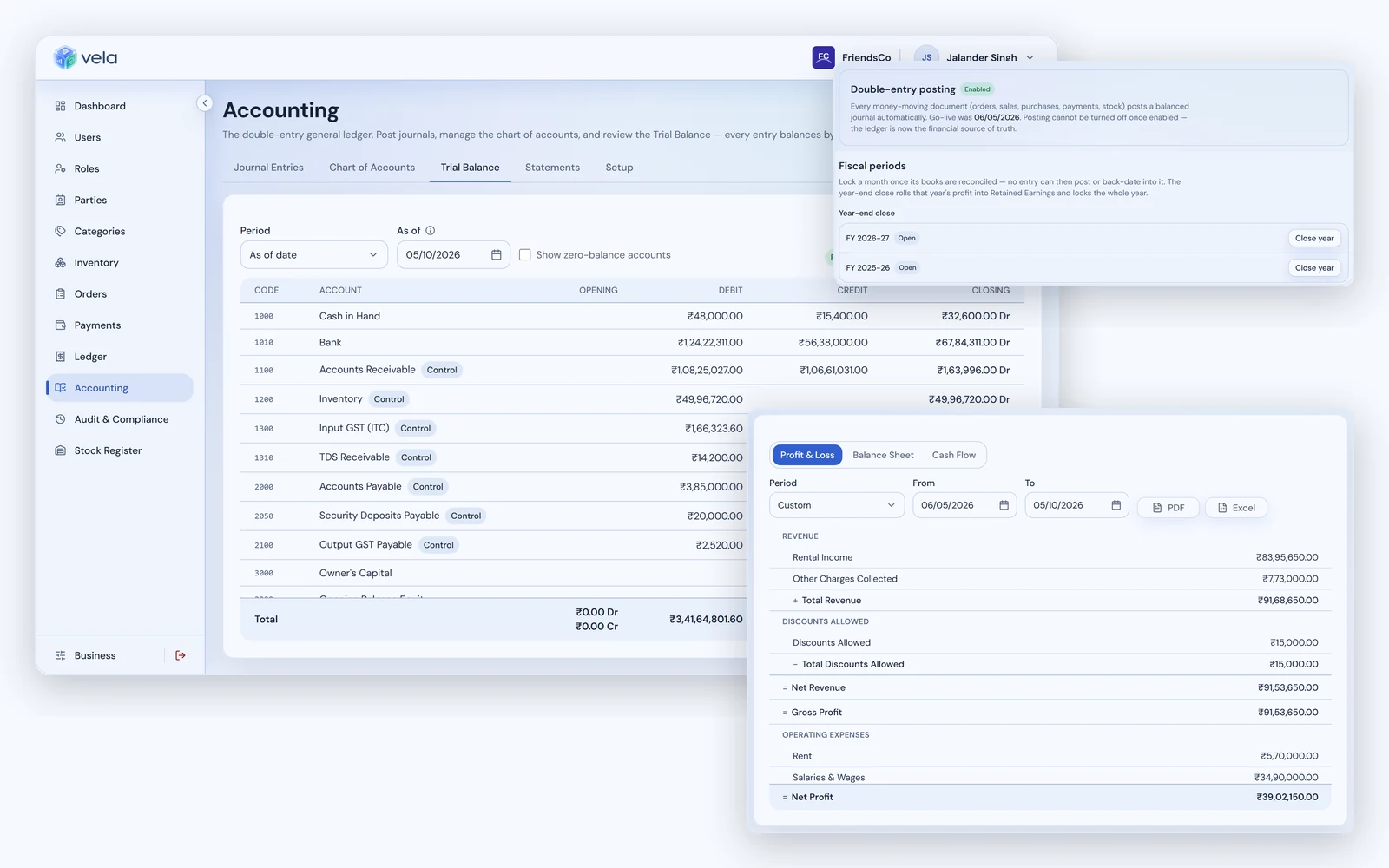 The Trial Balance, with the profit and loss statement and accounting setup alongside